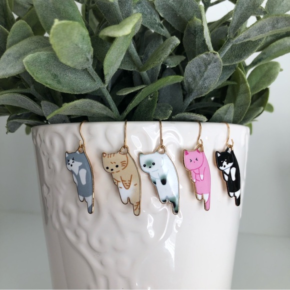 New Kitten Cat Dangle Drop Earrings Cute Fun Pet Gift Cartoon Anime Kitty Blonde - Picture 3 of 6